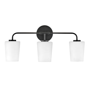 Quaan 24" Three Lights Medium Vanity, Black / Etched Opal Glass