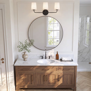 Quaan 24" Three Lights Medium Vanity, Black / Etched Opal Glass