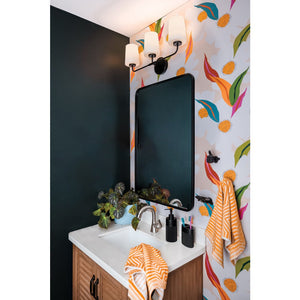 Quaan 24" Three Lights Medium Vanity, Black / Etched Opal Glass