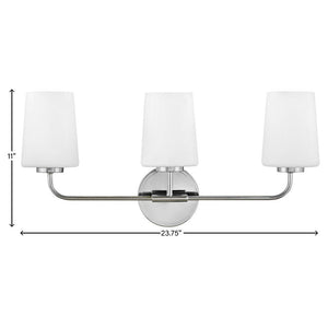 Quaan 24" Three Lights Medium Vanity, Chrome / Etched Opal Glass