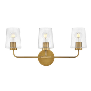 Quaan 24" Three Lights Medium Vanity, Heritage Brass / Clear Glass