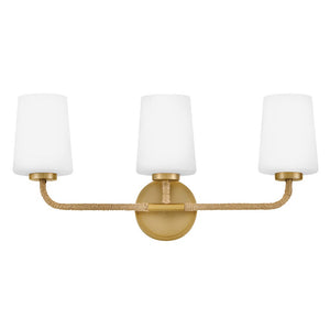 Quaan 24" Three Lights Medium Vanity, Lacquered Brass / Etched Opal Glass