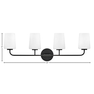 Quaan 33" Four Lights Large Vanity, Black / Etched Opal Glass