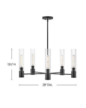 Berie 28" Five Lights Medium Single Tier Chandelier, Black