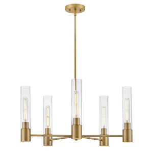 Berie 28" Five Lights Medium Single Tier Chandelier, Lacquered Brass