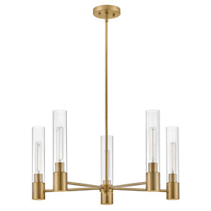 Berie 28" Five Lights Medium Single Tier Chandelier, Lacquered Brass