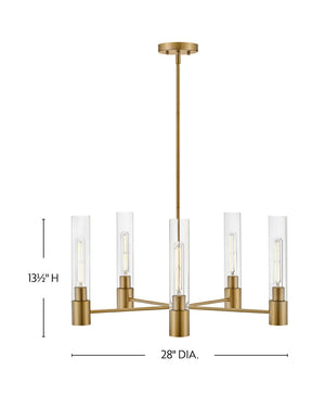 Berie 28" Five Lights Medium Single Tier Chandelier, Lacquered Brass