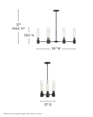 Berie 34" Six Lights Small Linear Chandelier, Black