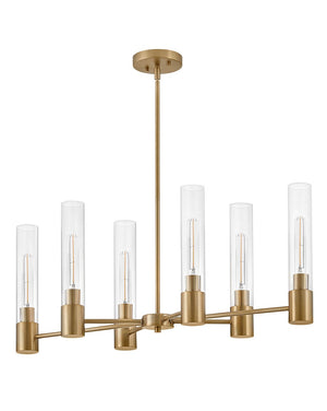 Berie 34" Six Lights Small Linear Chandelier, Lacquered Brass