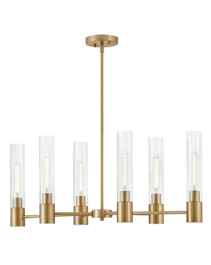 Berie 34" Six Lights Small Linear Chandelier, Lacquered Brass