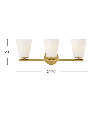 Laion 24" Three Lights Medium Vanity, Lacquered Brass
