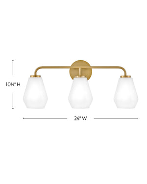 Maiel 24" Three Lights Medium Vanity, Lacquered Brass