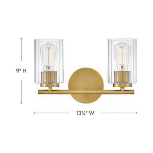 Quara 14" Two Lights Small Vanity, Lacquered Brass