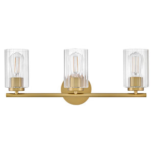 Quara 23" Three Lights Medium Vanity, Lacquered Brass