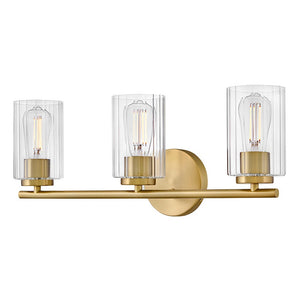 Quara 23" Three Lights Medium Vanity, Lacquered Brass