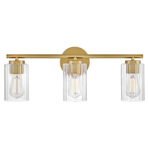 Quara 23" Three Lights Medium Vanity, Lacquered Brass