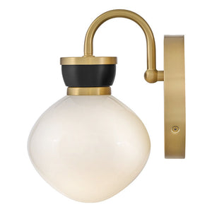 Saton 6" Small Single Light Sconce, Lacquered Brass / Black
