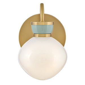 Saton 6" Small Single Light Sconce, Lacquered Brass / Seafoam