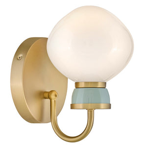 Saton 6" Small Single Light Sconce, Lacquered Brass / Seafoam