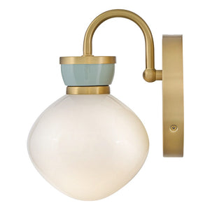 Saton 6" Small Single Light Sconce, Lacquered Brass / Seafoam
