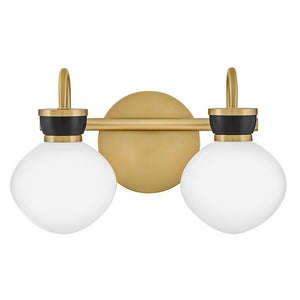 Saton 15" Two Lights Small Vanity, Lacquered Brass / Black