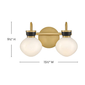 Saton 15" Two Lights Small Vanity, Lacquered Brass / Black
