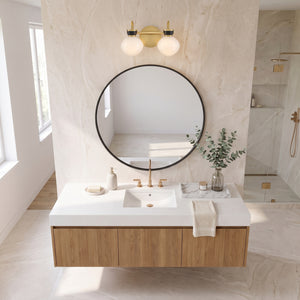 Saton 15" Two Lights Small Vanity, Lacquered Brass / Black