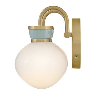 Saton 15" Two Lights Small Vanity, Lacquered Brass / Seafoam