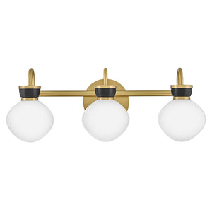 Saton 25" Three Lights Medium Vanity, Lacquered Brass / Black