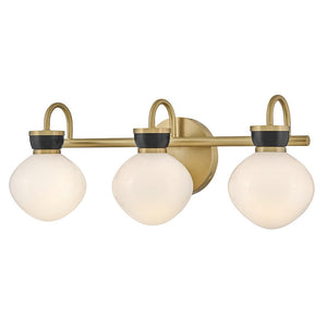 Saton 25" Three Lights Medium Vanity, Lacquered Brass / Black