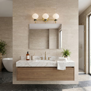 Saton 25" Three Lights Medium Vanity, Lacquered Brass / Black