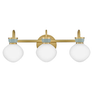 Saton 25" Three Lights Medium Vanity, Lacquered Brass / Seafoam