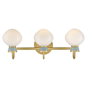 Saton 25" Three Lights Medium Vanity, Lacquered Brass / Seafoam