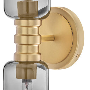Haette 5" Two Lights Medium Sconce, Lacquered Brass / Smoke Glass