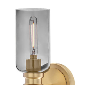 Haette 5" Two Lights Medium Sconce, Lacquered Brass / Smoke Glass
