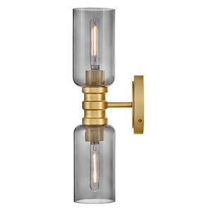 Haette 5" Two Lights Medium Sconce, Lacquered Brass / Smoke Glass
