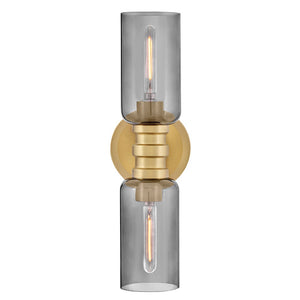 Haette 5" Two Lights Medium Sconce, Lacquered Brass / Smoke Glass