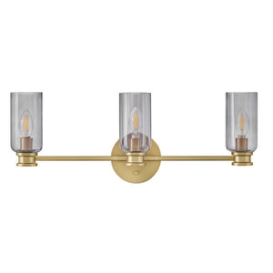 Haette 24" Three Lights Medium Vanity, Lacquered Brass / Smoke Glass