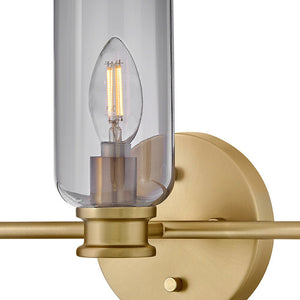 Haette 24" Three Lights Medium Vanity, Lacquered Brass / Smoke Glass