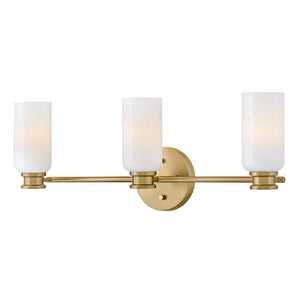 Haette 24" Three Lights Medium Vanity, Lacquered Brass / Cased Opal Glass