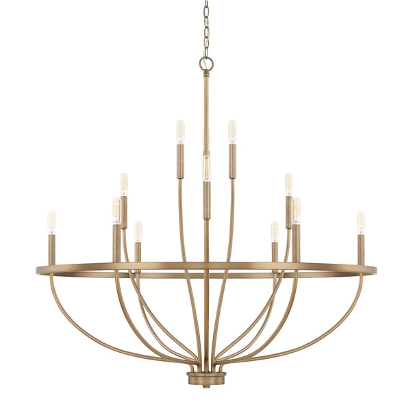 Adelaide 40" 12 Light Chandelier, Aged Brass