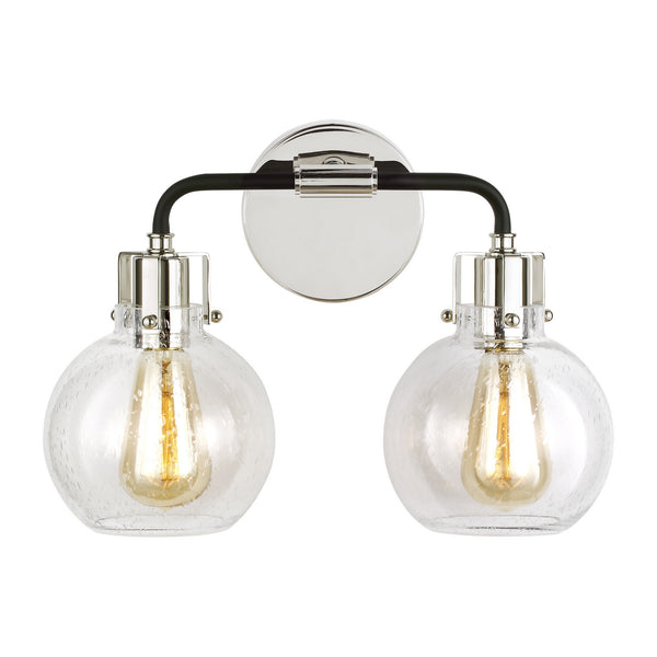 Clara 14.75" Two Light Vanity, Polished Nickel/Textured Black