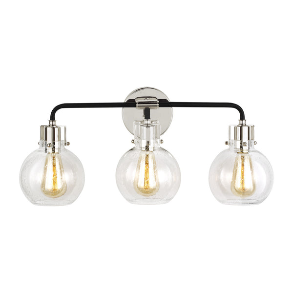 Clara 24" Three Light Vanity, Polished Nickel/Textured Black