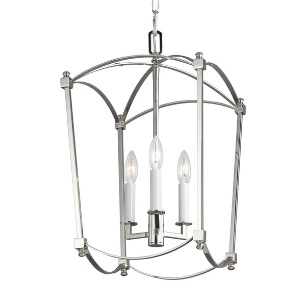 Thayer 12" Three Light Lantern, Polished Nickel