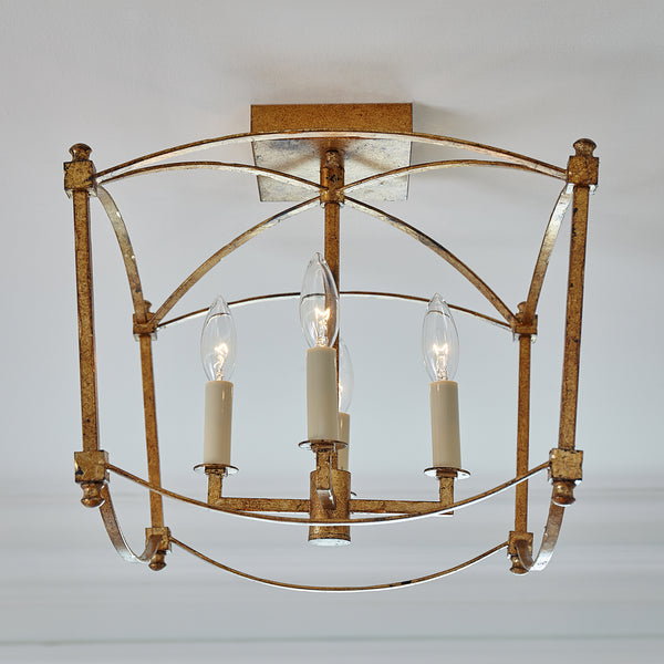Thayer 14.38" Four Light Semi-Flush Mount, Antique Gild
