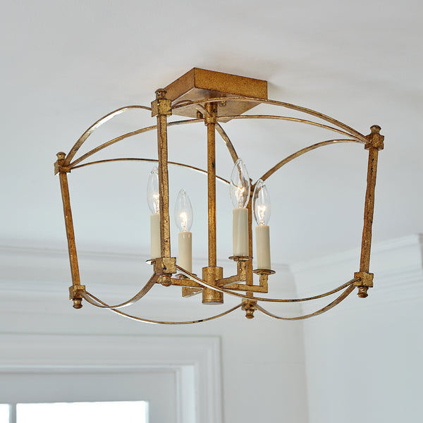 Thayer 14.38" Four Light Semi-Flush Mount, Antique Gild