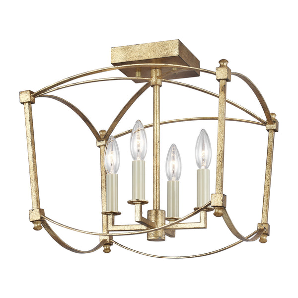 Thayer 14.38" Four Light Semi-Flush Mount, Antique Gild