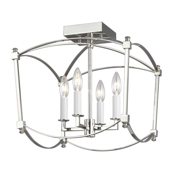 Thayer 14.38" Four Light Semi-Flush Mount, Polished Nickel