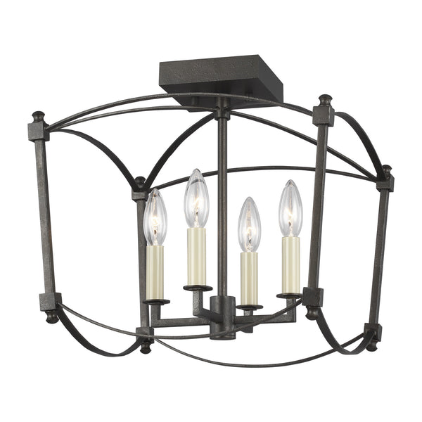 Thayer 14.38" Four Light Semi-Flush Mount, Smith Steel