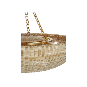 Devon 35" Six Light Chandelier, Hand-Rubbed Antique Brass / Blonde Wicker